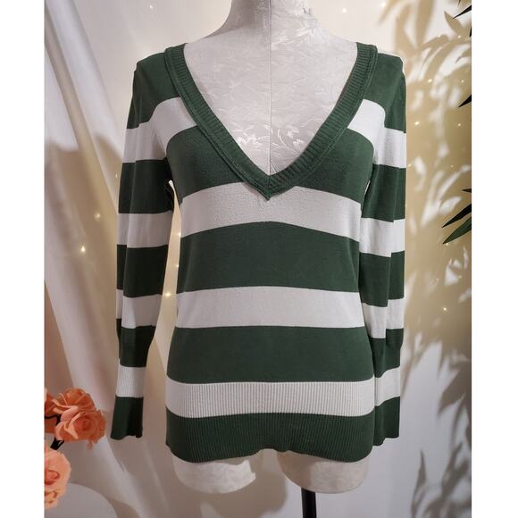 Vtg Y2K SO Deep V-Neck Striped Rib Detail Light Pullover Sweater Size L Twilight - Picture 1 of 10